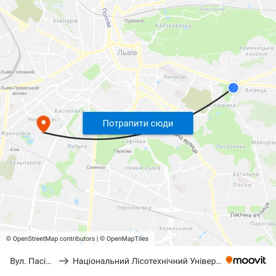 Вул. Пасічна to Національний Лісотехнічний Університет map