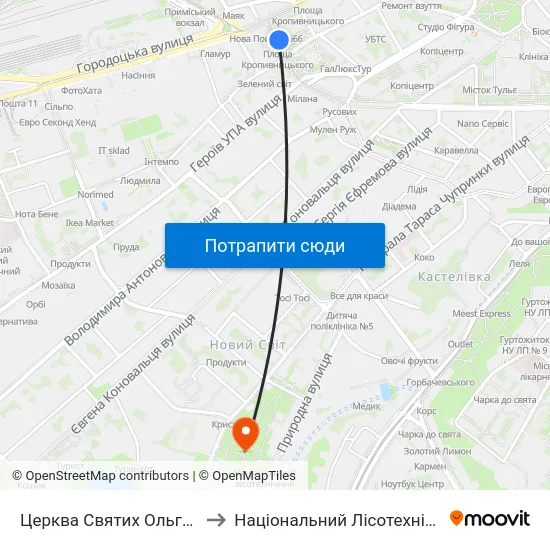 Церква Святих Ольги Та Єлизавети to Національний Лісотехнічний Університет map