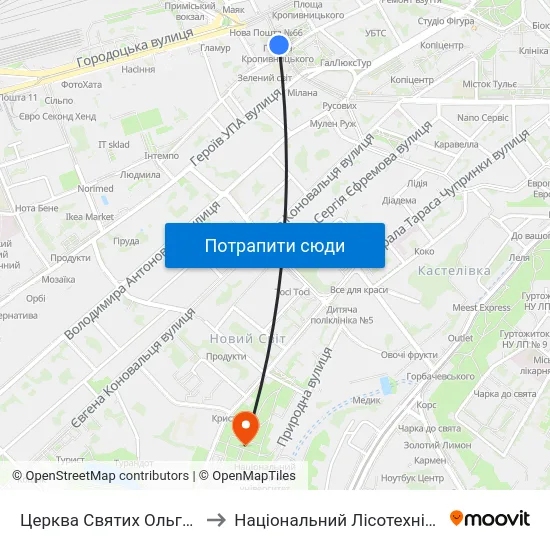 Церква Святих Ольги Та Єлизавети to Національний Лісотехнічний Університет map