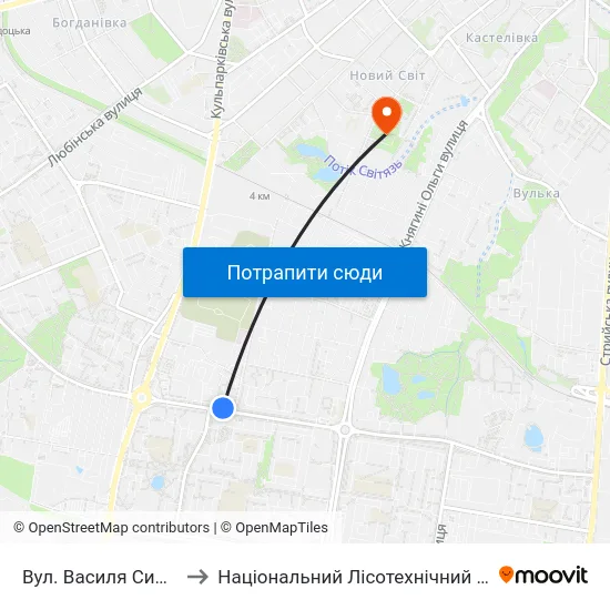 Вул. Василя Симоненка to Національний Лісотехнічний Університет map