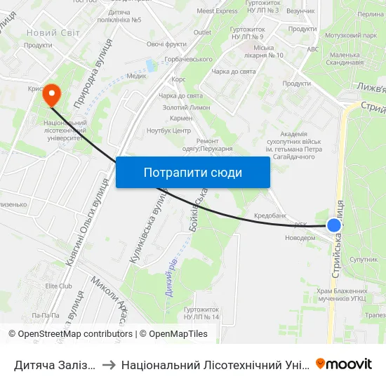 Дитяча Залізниця to Національний Лісотехнічний Університет map