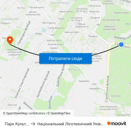 Парк Культури to Національний Лісотехнічний Університет map