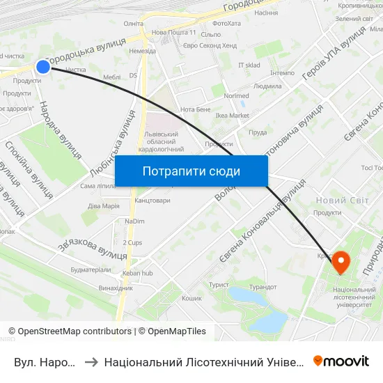 Вул. Народна to Національний Лісотехнічний Університет map