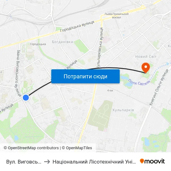 Вул. Виговського to Національний Лісотехнічний Університет map