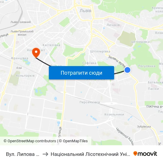 Вул. Липова Алея to Національний Лісотехнічний Університет map