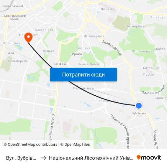 Вул. Зубрівська to Національний Лісотехнічний Університет map