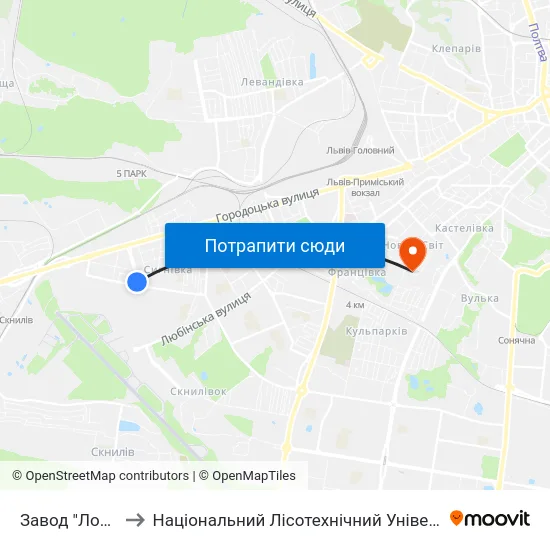 Завод "Лорта" to Національний Лісотехнічний Університет map