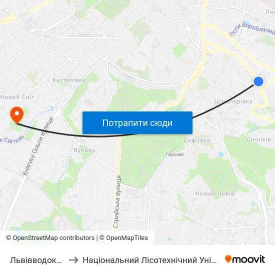 Львівводоканал to Національний Лісотехнічний Університет map