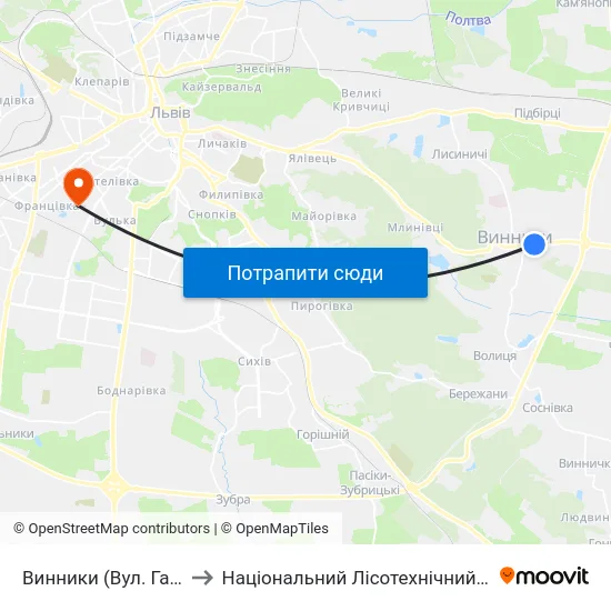 Винники (Вул. Галицька) to Національний Лісотехнічний Університет map