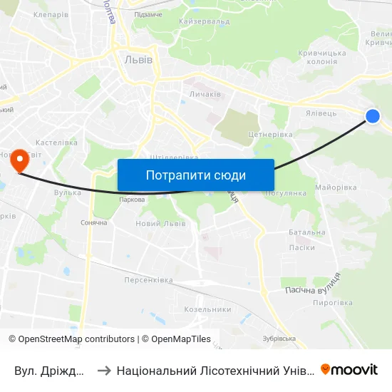 Вул. Дріжджова to Національний Лісотехнічний Університет map
