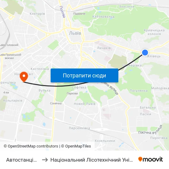 Автостанція №6 to Національний Лісотехнічний Університет map