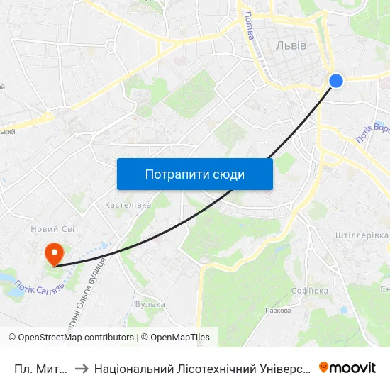 Пл. Митна to Національний Лісотехнічний Університет map