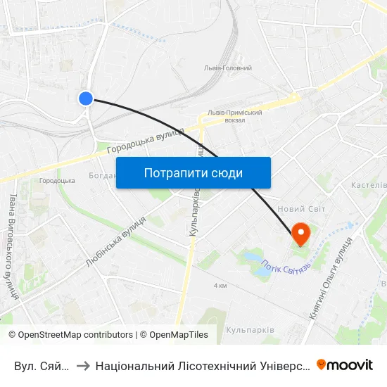 Вул. Сяйво to Національний Лісотехнічний Університет map