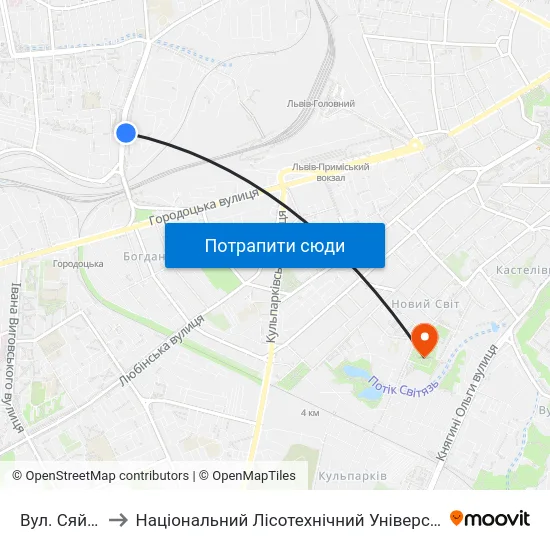 Вул. Сяйво to Національний Лісотехнічний Університет map