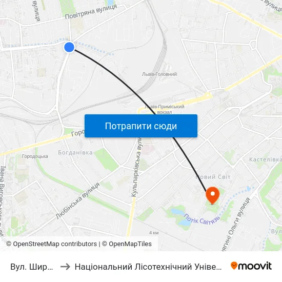 Вул. Широка to Національний Лісотехнічний Університет map
