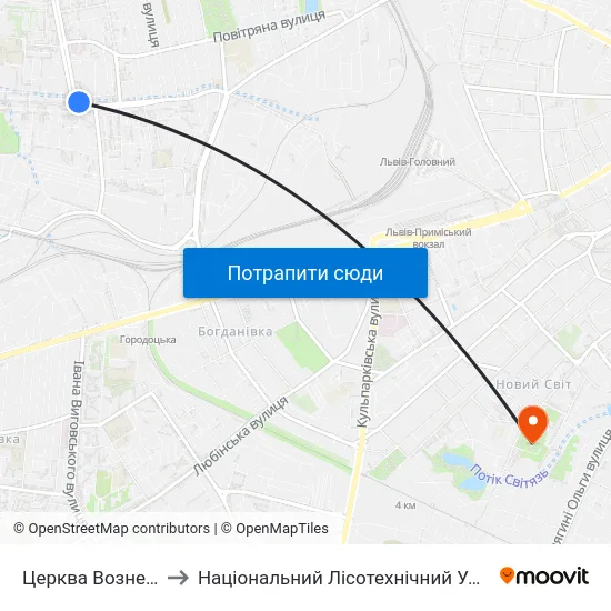 Церква Вознесіння to Національний Лісотехнічний Університет map