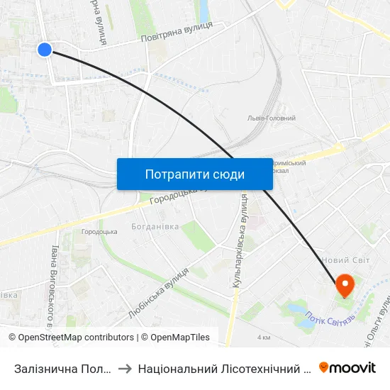 Залізнична Поліклініка to Національний Лісотехнічний Університет map