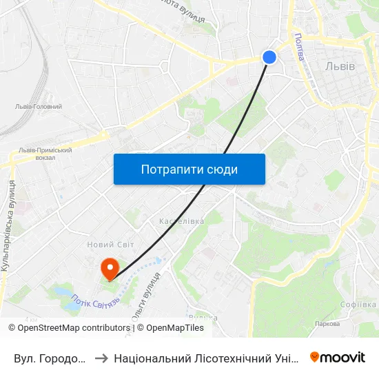 Вул. Городоцька to Національний Лісотехнічний Університет map