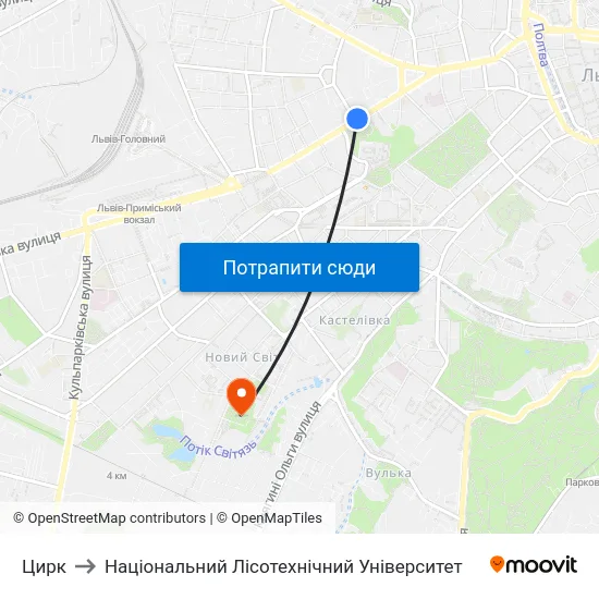 Цирк to Національний Лісотехнічний Університет map