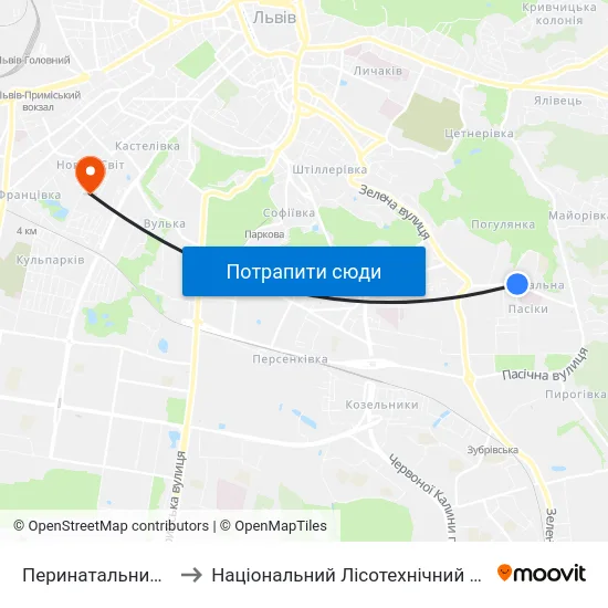 Перинатальний Центр to Національний Лісотехнічний Університет map