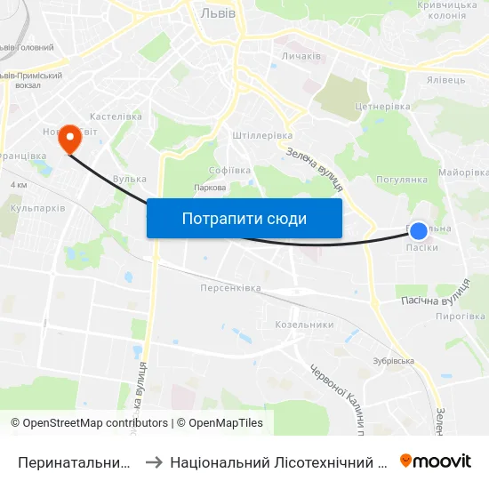 Перинатальний Центр to Національний Лісотехнічний Університет map
