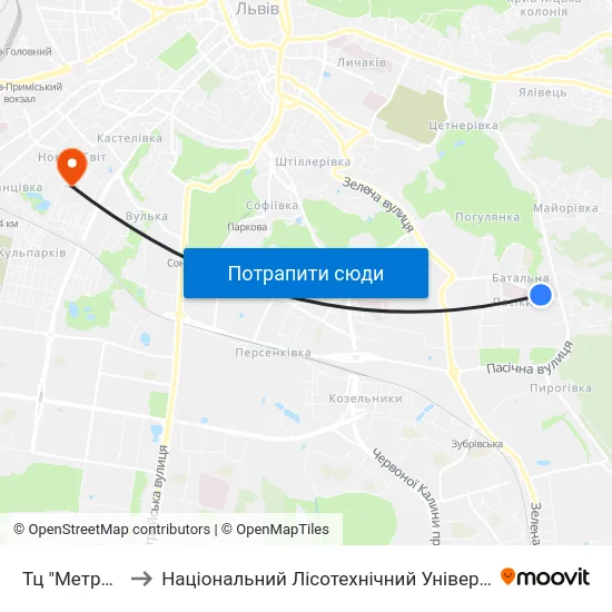 Тц "Метро-2" to Національний Лісотехнічний Університет map