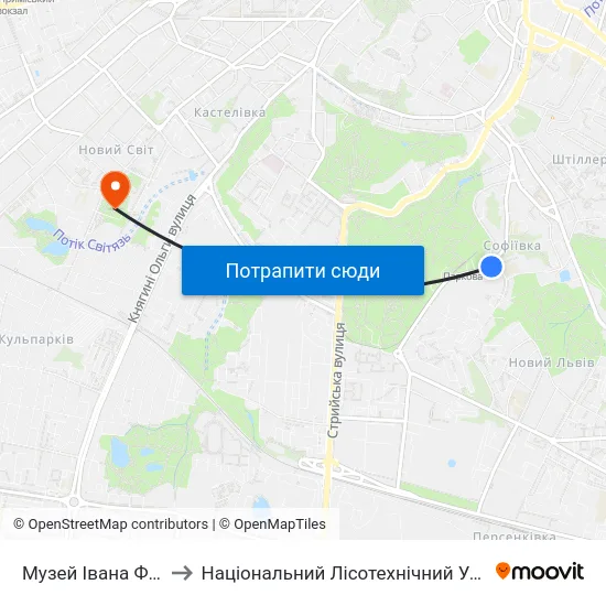 Музей Івана Франка to Національний Лісотехнічний Університет map