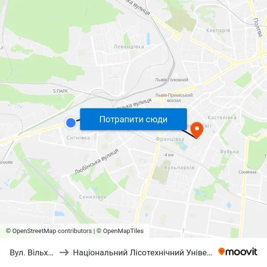 Вул. Вільхова to Національний Лісотехнічний Університет map