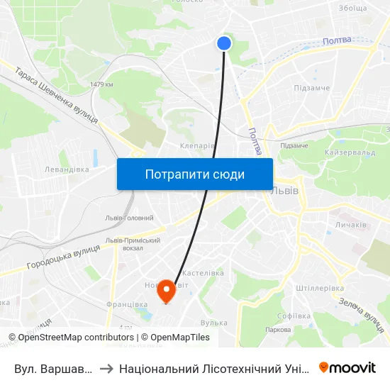 Вул. Варшавська to Національний Лісотехнічний Університет map
