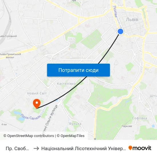 Пр. Свободи to Національний Лісотехнічний Університет map