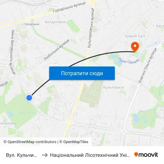 Вул. Кульчицької to Національний Лісотехнічний Університет map