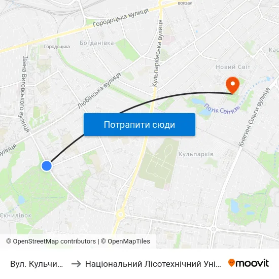 Вул. Кульчицької to Національний Лісотехнічний Університет map