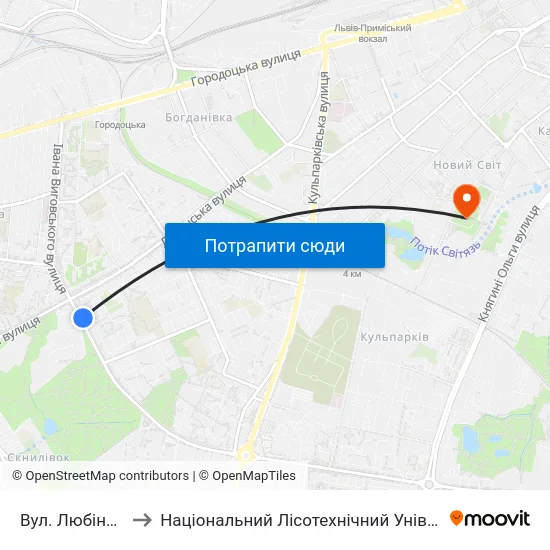 Вул. Любінська to Національний Лісотехнічний Університет map