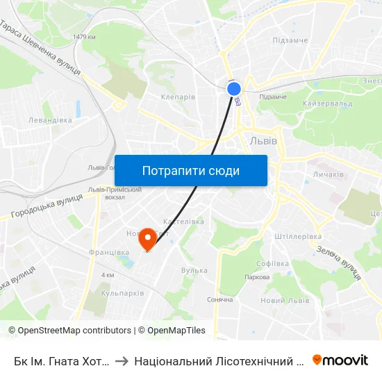 Бк Ім. Гната Хоткевича to Національний Лісотехнічний Університет map