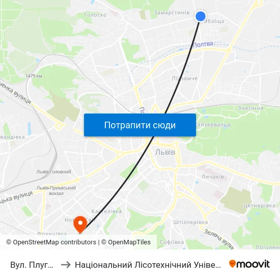 Вул. Плугова to Національний Лісотехнічний Університет map