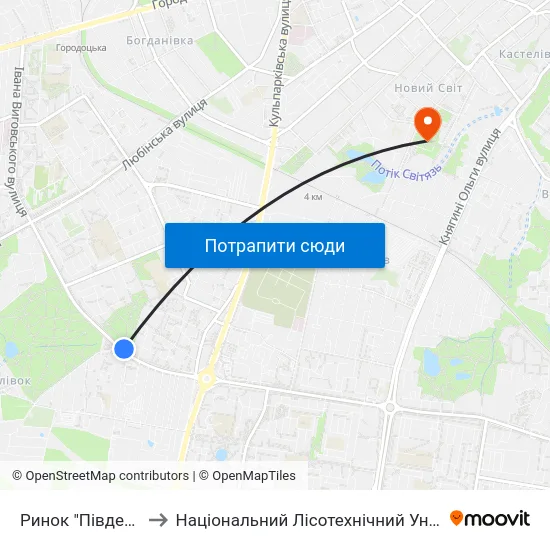 Ринок "Південний" to Національний Лісотехнічний Університет map