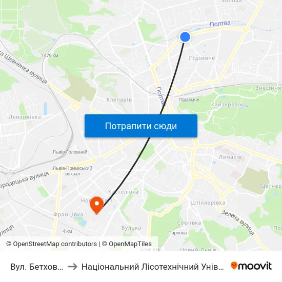 Вул. Бетховена to Національний Лісотехнічний Університет map