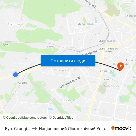 Вул. Станційна to Національний Лісотехнічний Університет map