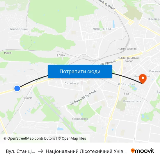 Вул. Станційна to Національний Лісотехнічний Університет map