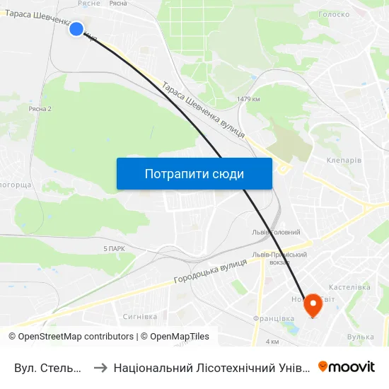 Вул. Стельмаха to Національний Лісотехнічний Університет map