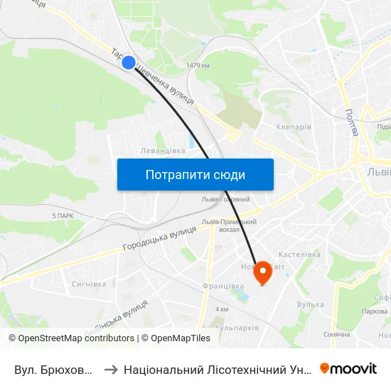 Вул. Брюховицька to Національний Лісотехнічний Університет map