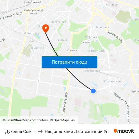 Духовна Семінарія to Національний Лісотехнічний Університет map