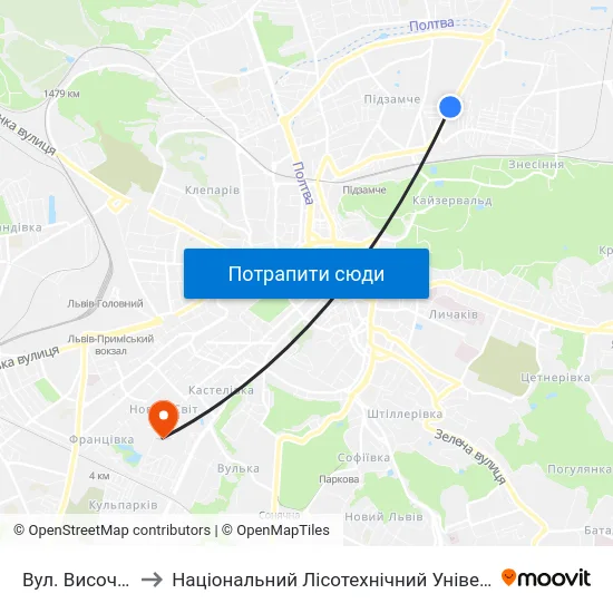 Вул. Височана to Національний Лісотехнічний Університет map