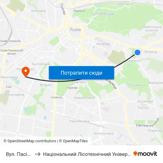 Вул. Пасічна to Національний Лісотехнічний Університет map