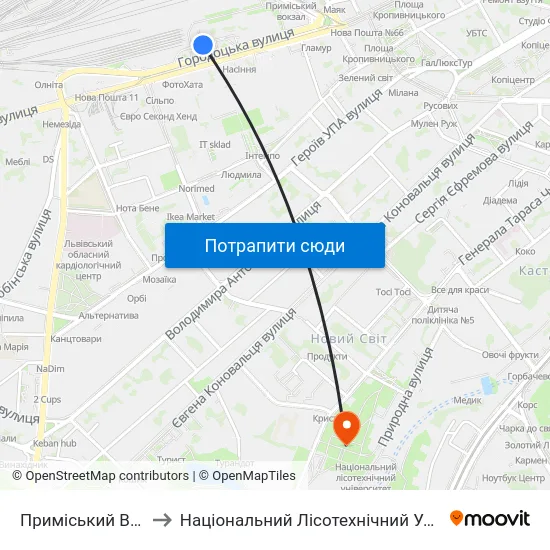Приміський Вокзал to Національний Лісотехнічний Університет map