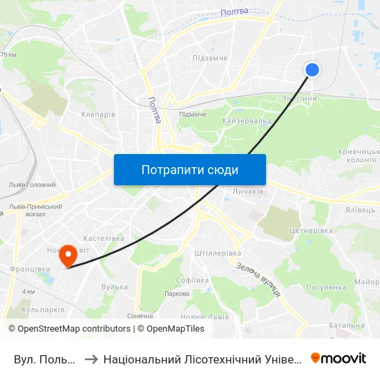 Вул. Польова to Національний Лісотехнічний Університет map