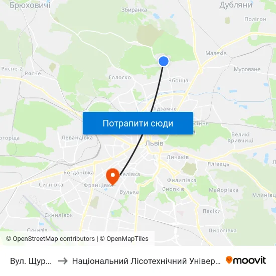 Вул. Щурата to Національний Лісотехнічний Університет map