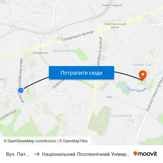 Вул. Патона to Національний Лісотехнічний Університет map