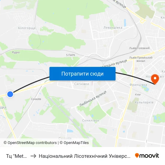 Тц "Metro" to Національний Лісотехнічний Університет map