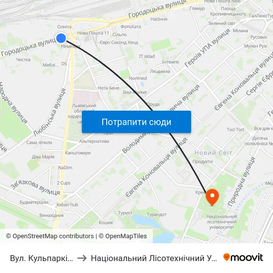 Вул. Кульпарківська to Національний Лісотехнічний Університет map
